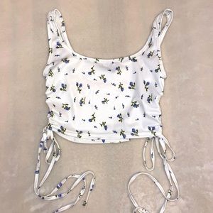 White & Purple Floral Tank Top with side ties